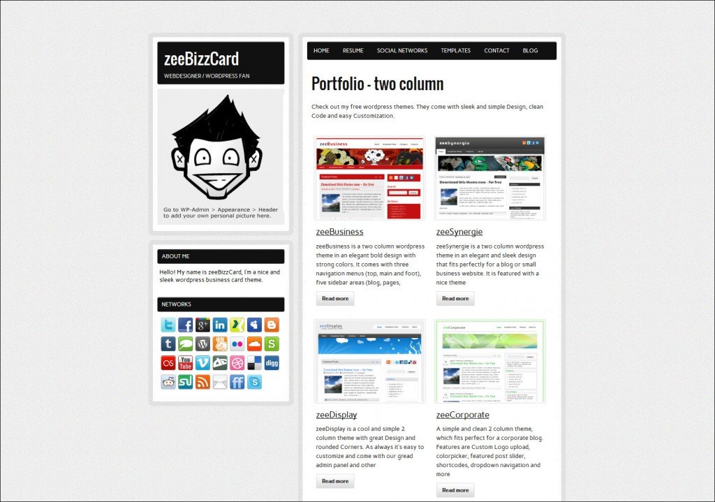 zee theme portfolio bizz card