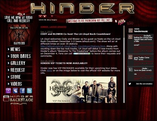 Hinder-band-websites