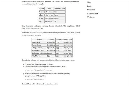 dragtable jquery filter