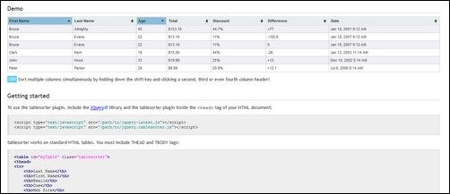 table sorter jquery filter