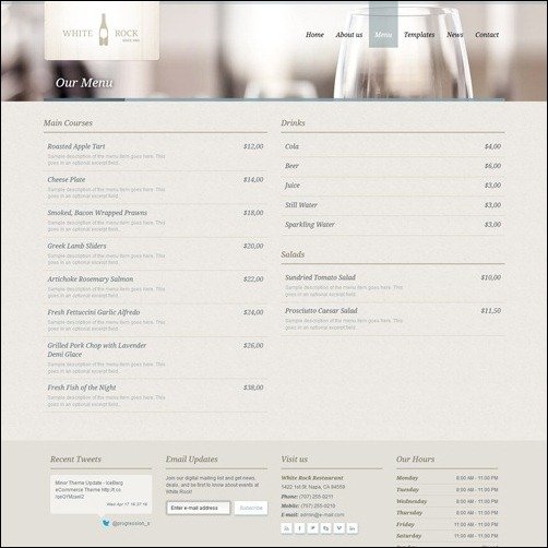 White Rock restaurant menu templates