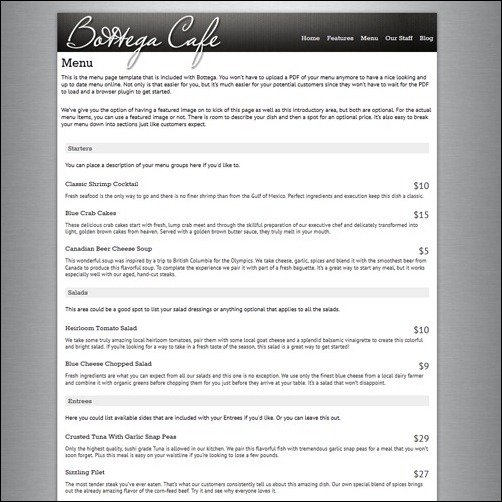 Bottega restaurant menu templates
