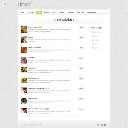 Limon restaurant menu templates