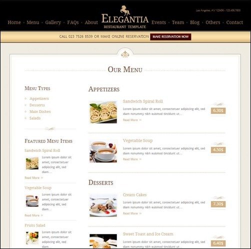 elegantia Restaurant Menu Templates