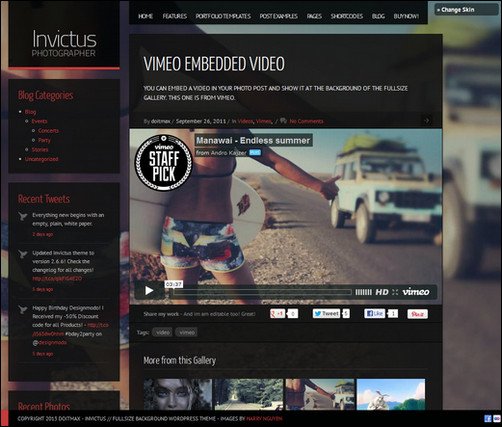 invictus wordpress video theme