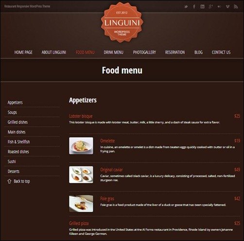 linguini Restaurant Menu Templates