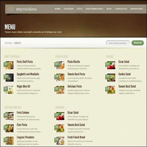 mycuidine Restaurant Menu Templates