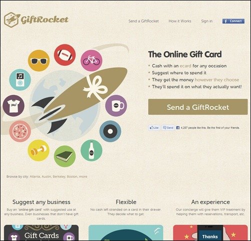 GiftRocket landing page