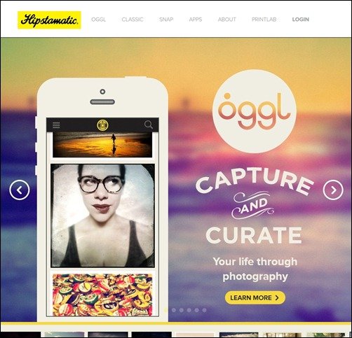 Hipstamatic landing page designs