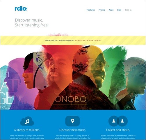 Rdio landing page designs