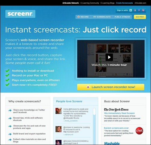 Screenr landing page