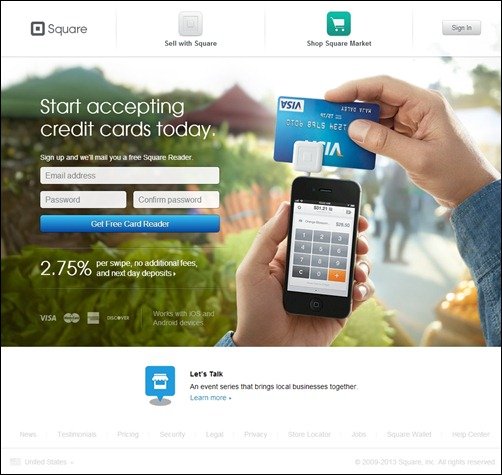 Square landing page designs