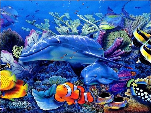 Dolphin with Fishes underwater wallpapers